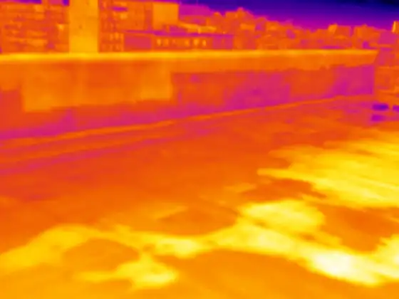 Termografia di edifici, impianti elettrici e macchinari Termografia di una copertura piana: aree più calde in corrispondenza di possibili zone umide